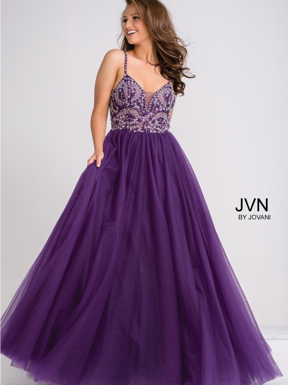JVN by Jovani Purple Beaded Ball Gown